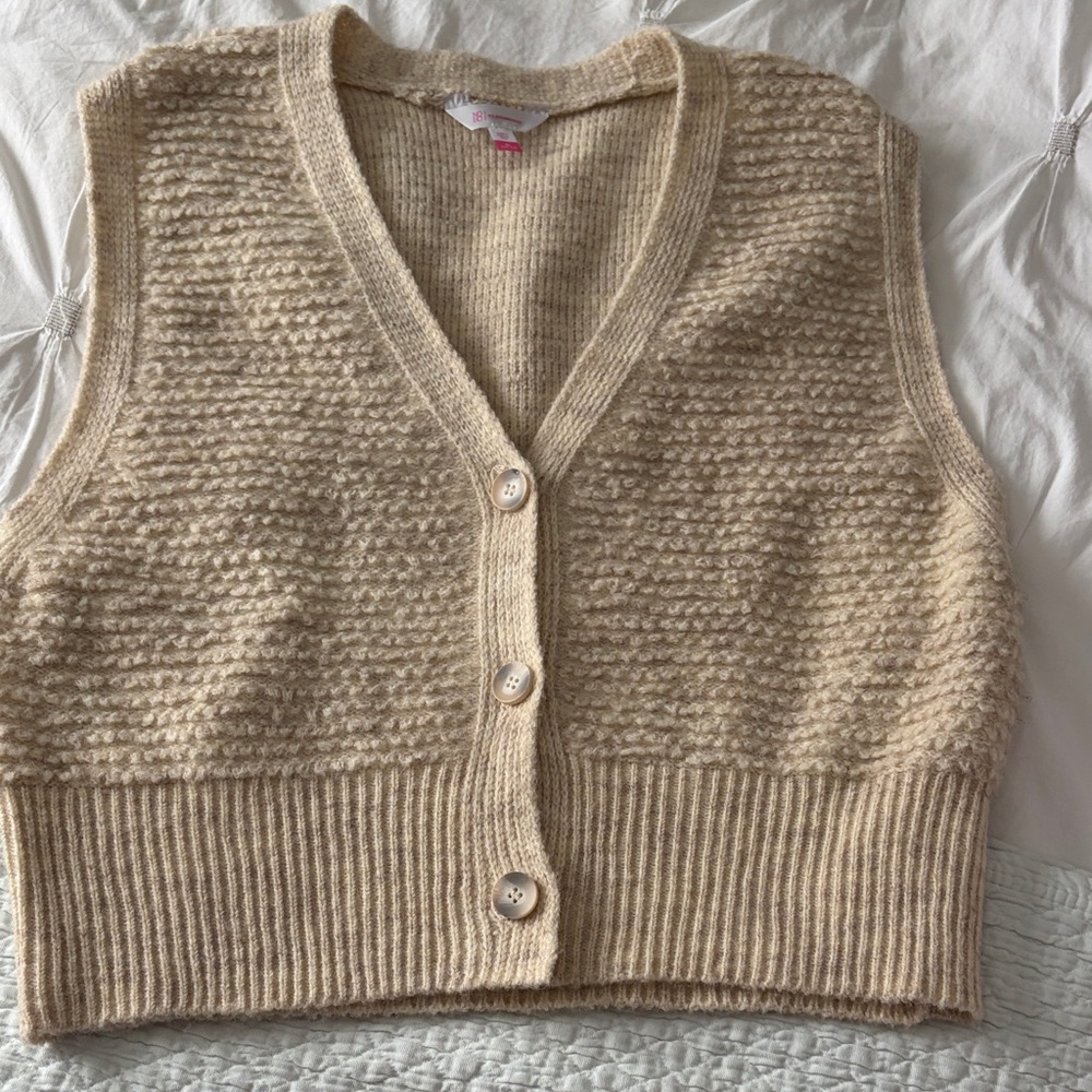No Boundaries Light Khaki Button-Up Sweater Vest